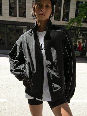 Oak + Fort — Nylon Track Zip-Up Jacket — Black — Medium